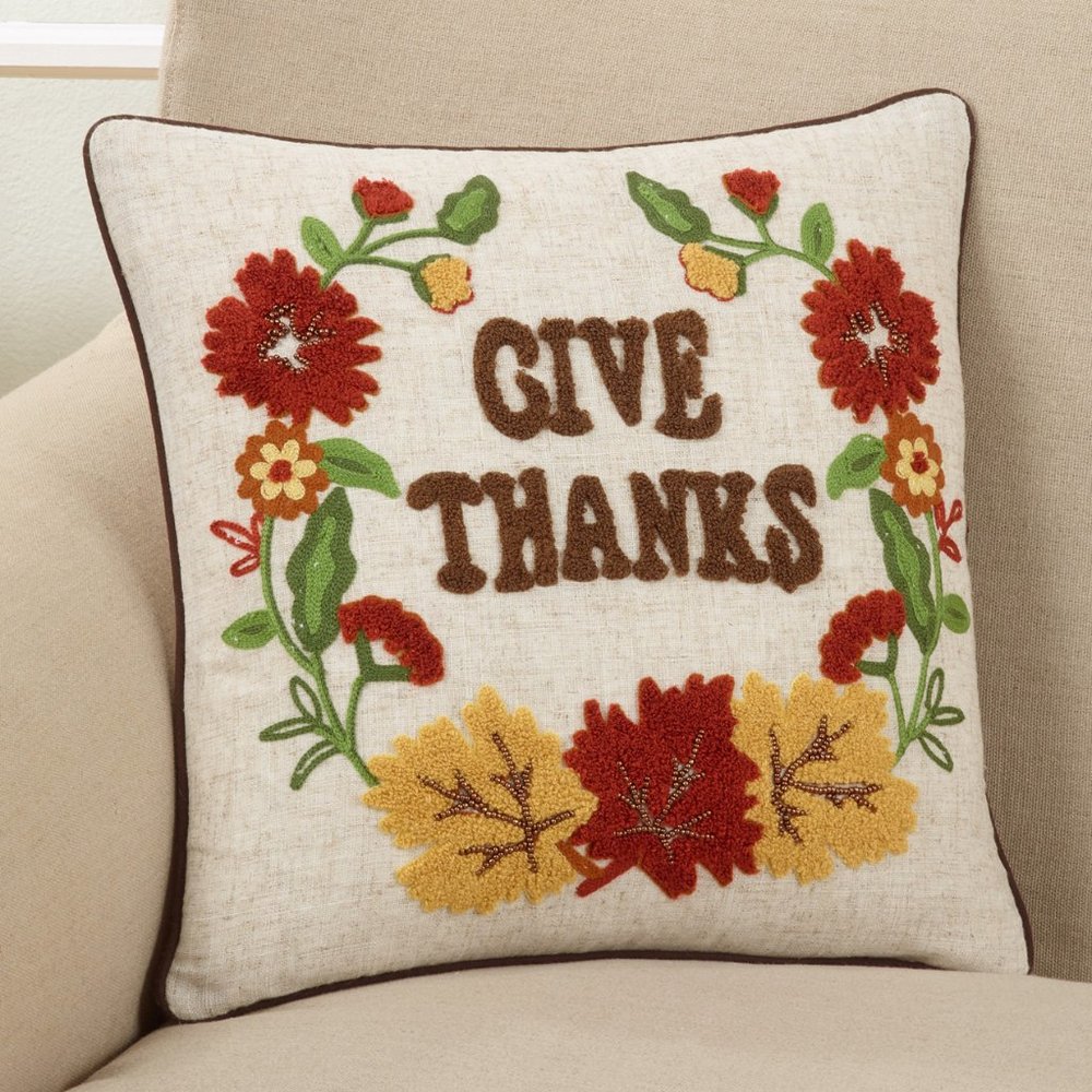 GIVE THANKS 16" Decorative Throw Pillow Cover
